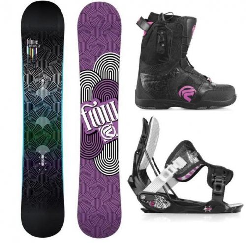 Dámský snowboard komplet FLOW, rychlé zapínání vázání a utahování bot